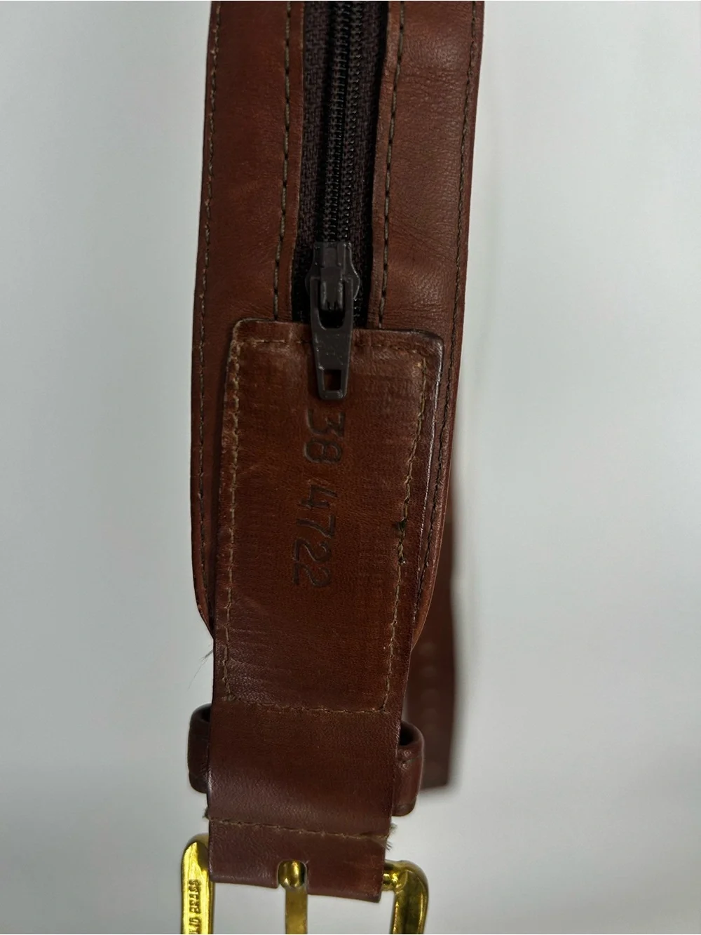 L. L. Bean Brown Leather Hidden Zipper Travel Belt Brass Buckle Men's 38in USA